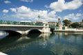 The Careenage in Bridgetown with the Swing Bridge in the foreground and the Parliament in the background